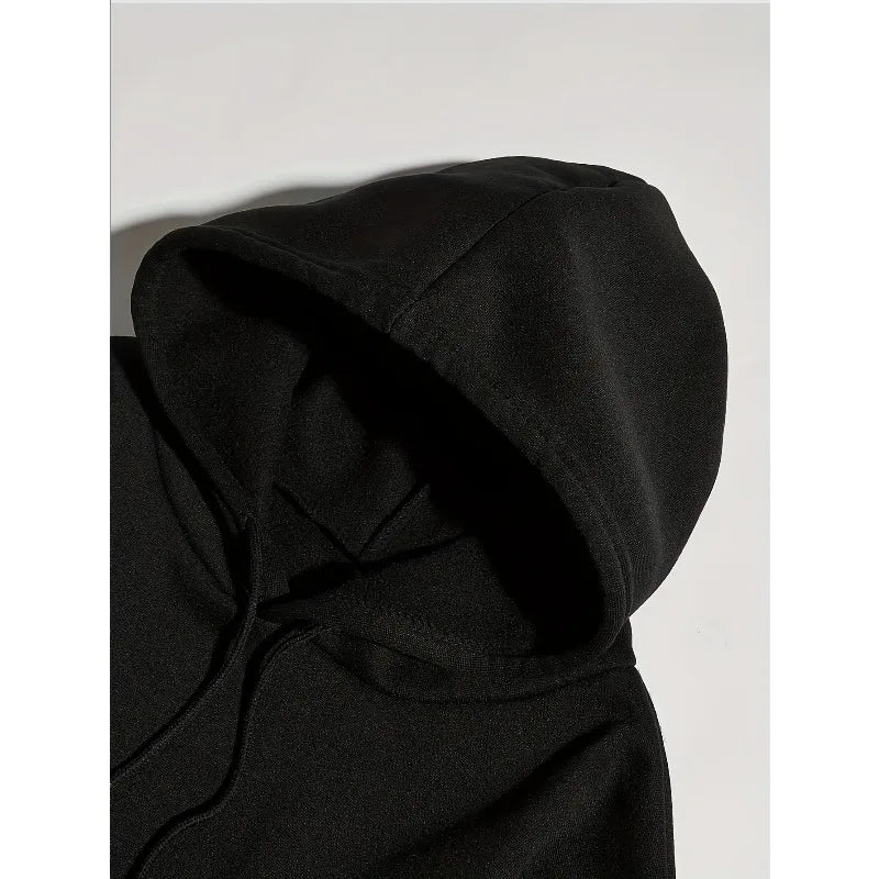 Hoodie - Black Pullover Sweater with Eye-catching Pattern, Street Style Daily Wear, Urban Fashion Casual Loose Trend