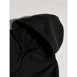 Hoodie - Black Pullover Sweater with Eye-catching Pattern, Street Style Daily Wear, Urban Fashion Casual Loose Trend
